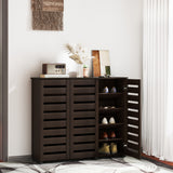 Narrow Shoe Cabinet with Slatted Doors, Adjustable Shelves for 20 Pairs of Shoes