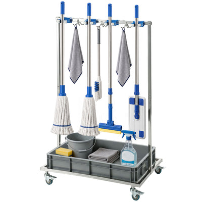 Cleaning Rolling Janitor Cart with Locking Wheels Cleaning Cart with Integrated Drip Tray 4 Casters