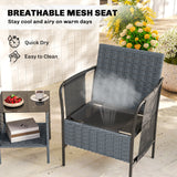 3 Piece Wicker Patio Furniture Set, Mesh Seat, 2 Tier Glass Table