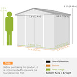 Remise de rangement extérieure 8' x 7', Abri de jardin en acier galvanisé avec portes verrouillables, cadre de plancher, serrure et gants pour cour