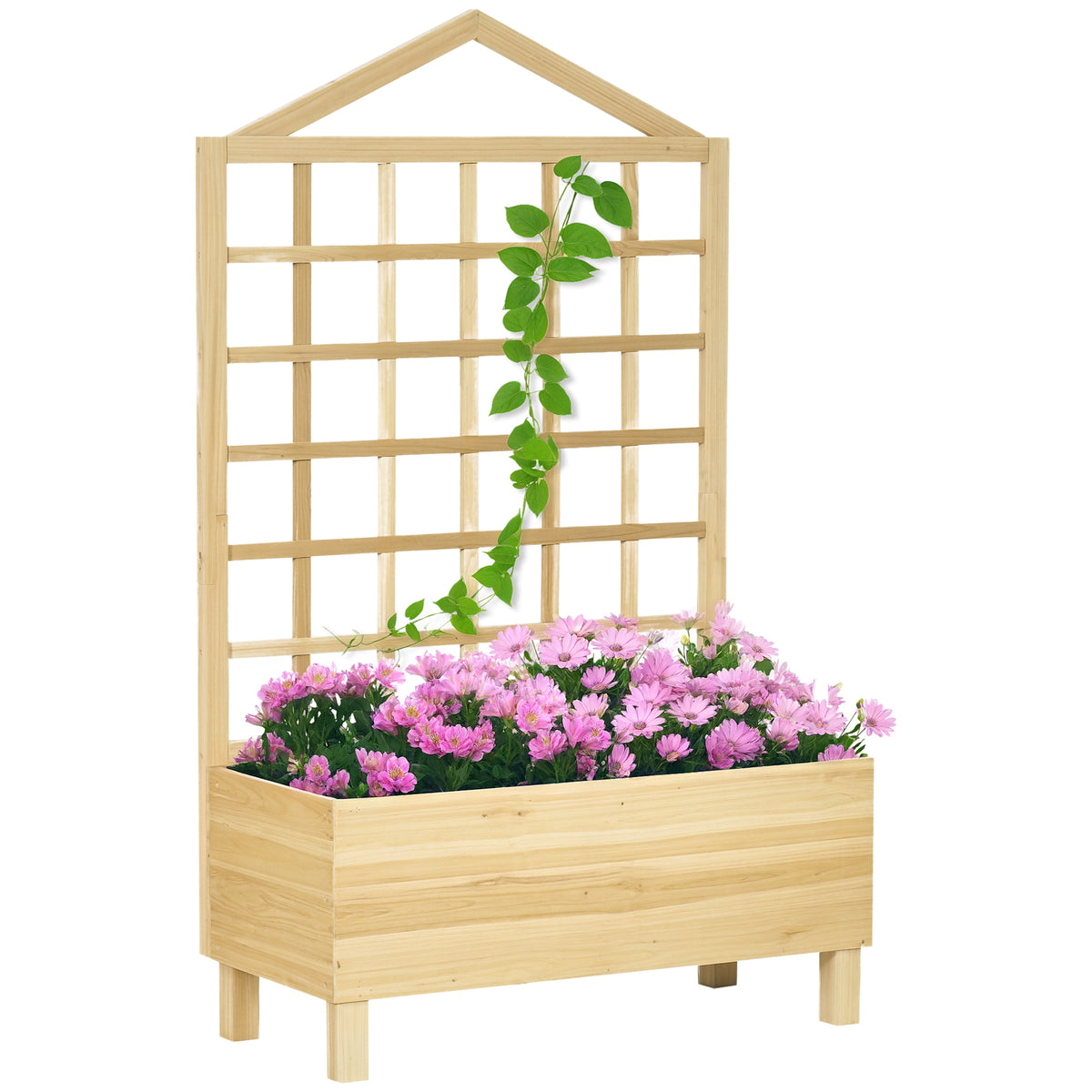 Jardinière en bois patinée avec treillis