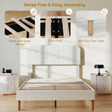 Queen Size Bed Frame with Adjustable Headboard Upholstered Platform Bed Frame with Wood Slat Support Noise Free