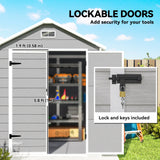 6x5 Plastic Garden Storage Shed with Floor Window Lockable Doors and Vents Outdoor Wood Effect Grey