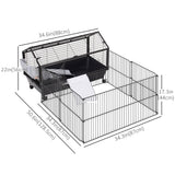 Guinea Pig Cage with Foldable Detachable Playpen, Rolling Rabbit Chinchilla Hedgehog Bunny Cage Small Animal Habitat with Water Bottle, 34.5