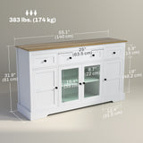 Buffet avec rangement, cabinet bar à café moderne avec portes vitrées et tablettes ajustables