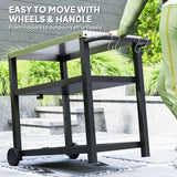 3-Shelf Outdoor Grill Dining Cart Pizza Oven Stand with Stainless Steel Top, Movable BBQ Food Prep Table Outdoor Kitchen Island with Hooks Wheels Handle