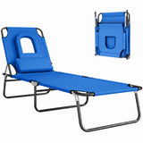Folding Outdoor Lounge Chair, Portable Reclining Beach Lounger with Face Hole, 3-Position Adjustable Backrest