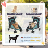 Dog Stroller Easy Fold Pet Stroller for Large Dogs Up to 66lbs with 4-Wheel Shock Absorption & One-Foot Brake Turquoise