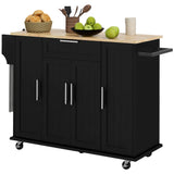 Modern Rolling Kitchen Island Cart with Drawers, Natural Wood Top, Towel Rack, Door Storage Cabinet