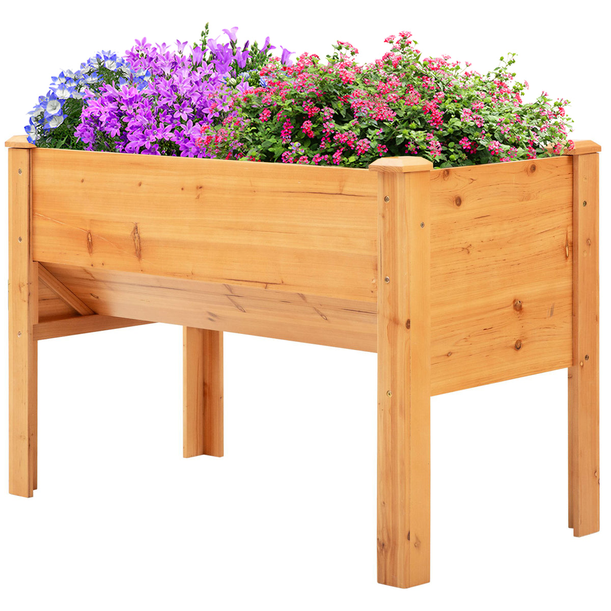 Wooden Raised Garden Plant Stand Outdoor Tall Flower Bed Box with Hooks, 48