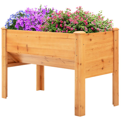 Wooden Raised Garden Plant Stand Outdoor Tall Flower Bed Box with Hooks, 48