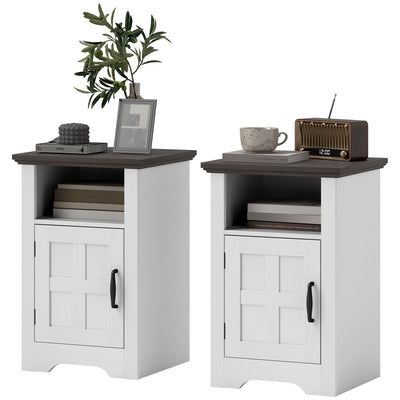 Set of 2 Side Tables with Barn Door and Open Shelf