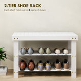 Bamboo Shoe Storage Bench, 3-Tier Entryway Bench with 2 Storage Shelves for Hallway, Holds 6 Pairs