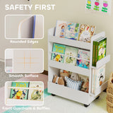 Kids Bookshelf, Kids Bookcase with Wheels & Blackboard, for 3-8 Years
