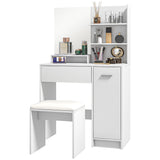 Vanity Set with Mirror and Stool, Makeup Vanity Table with Storage Drawer, Cabinet, Adjustable Shelf for Bedroom
