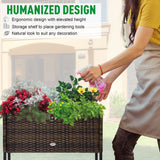 Rattan Raised Garden Boxes, Elevated Flower Beds with Storage Shelf for Herbs