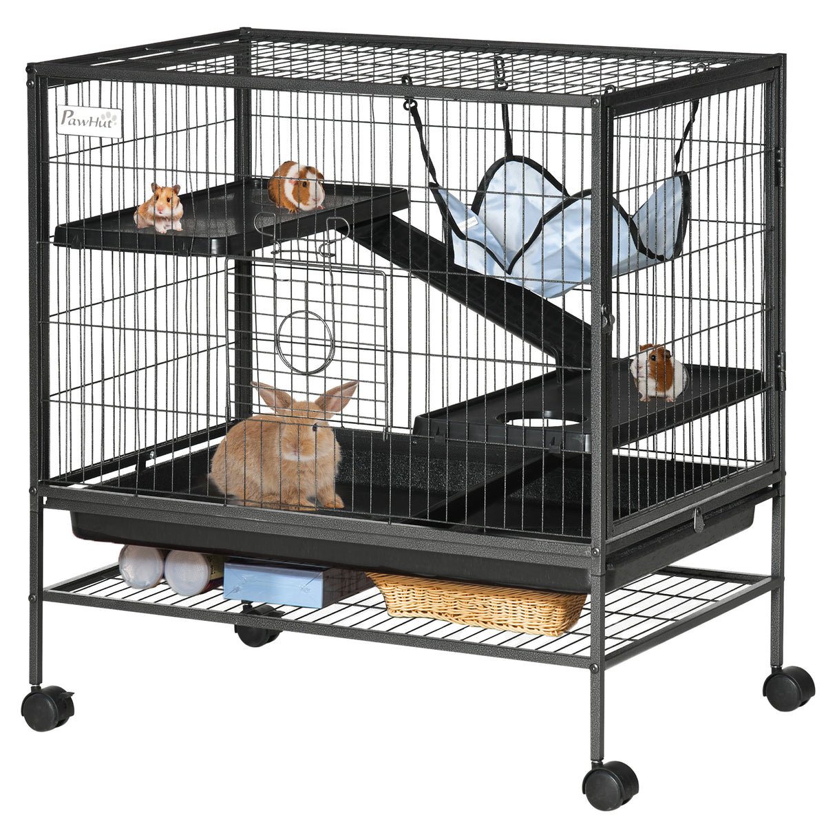 Cage pour petits animaux avec hamac, cage pour furet 3 étages avec plateau amovible