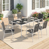 7 Piece Garden Dining Set, Garden Furniture Set with Rectangle Table and 6 Stackable Chairs
