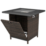 Propane Fire Pit Table, 28 Inch 40, 000 BTU Square Rattan Fire Table with Lava Rock