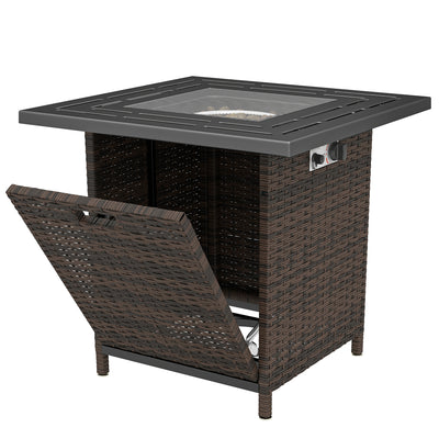 Propane Fire Pit Table, 28 Inch 40, 000 BTU Square Rattan Fire Table with Lava Rock