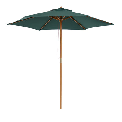 8FT Wood Market Umbrella Patio Umbrella Round Garden Parasol Canopy with Bamboo Ribs and Top Vent