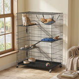 4-Tier Cat Cage, Large Cat Enclosure with Lockable Wheels, Tray, Bed, 3 Ramp, 3 Platforms for 3-5 Kittens