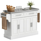 Rolling Kitchen Island with Storage and Stainless Steel Top, Kitchen Trolley with Drawers