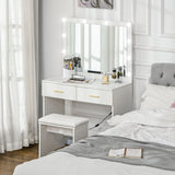 Makeup Vanity Desk Set with Stool, Dressing Table with LED Lighting Mirror, Drawers