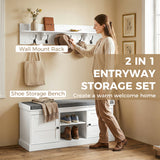 2 in 1 Coat Rack Shoe Bench Set with 6 Hooks and Shoe Storage Bench