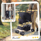 Cat Dog Stroller, One-click Foldable Pet Stroller w/Cup Holder, 4 Wheels Travel Carrier w/Brakes, 360° Swiveling Front Wheels, Storage Basket, for XS/Small Dogs Cats