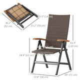 Folding Wicker Patio Dining Chair with 5-level Reclining Back, Wooden Armrests for Outdoor