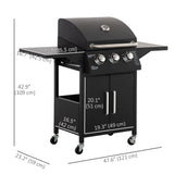 Outdoor 3 Burner Gas Grill Portable Barbecue w/ Wheels, Warming Rack, Shelves, Cabinet
