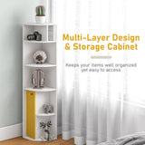 5-Tier Corner Bookcase, Storage Bookshelf, Freestanding Display Shelves with Open Compartments and Cabinet for Home Office
