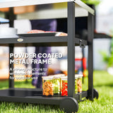 3-Shelf Outdoor Grill Dining Cart Pizza Oven Stand with Stainless Steel Top, Movable BBQ Food Prep Table Outdoor Kitchen Island with Hooks Wheels Handle