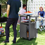 Grill Table with Stainless Steel Top, Pizza Oven Table with Storage Cabinet, Spice Rack, Wheels