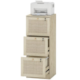 3 Drawer Filing Cabinet with Lock, Boho File Cabinet for A4 Letter Size Files with Decorative Rattan Accents