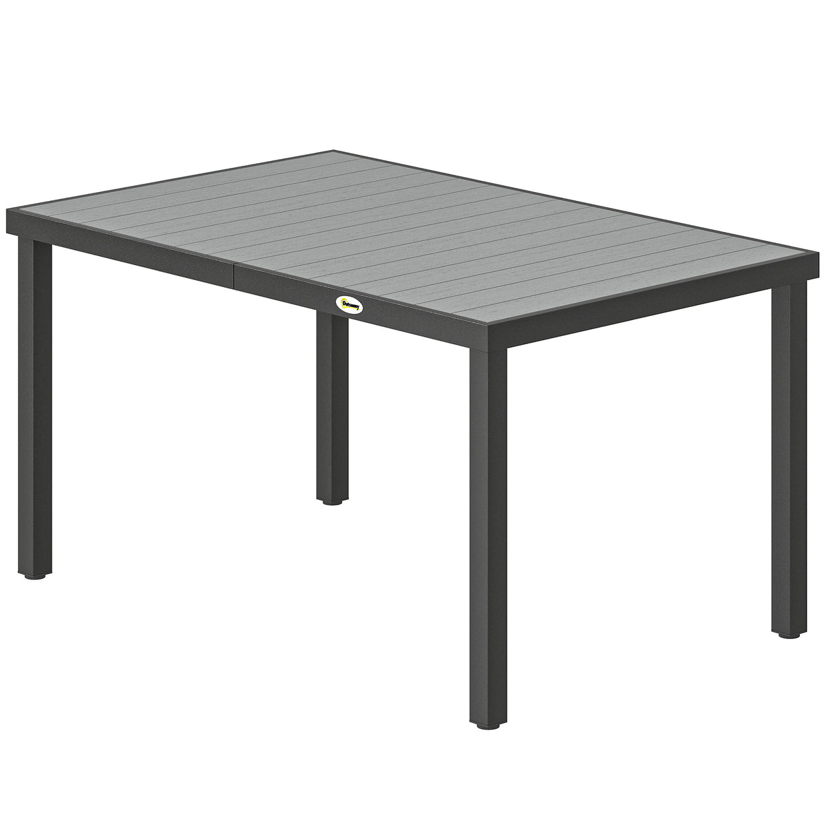 Rectangular Patio Table for 6, Outdoor Dining Table with Wood-Plastic Composite Top and Steel Frame for Garden
