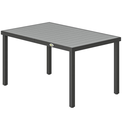 Rectangular Patio Table for 6, Outdoor Dining Table with Wood-Plastic Composite Top and Steel Frame for Garden