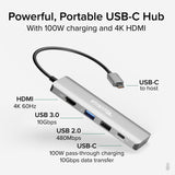 Plugable Technologies USB C Hub Multiport Adapter, 4 in 1, 100W Pass T