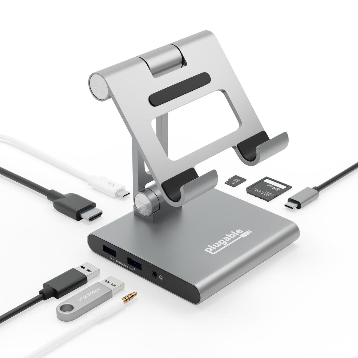 Plugable Technologies 8-in-1 USB C Hub for iPad with Stand, 100W Pass-