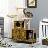 Litter Box Enclosure with Cat Tree Tower, Large Platform