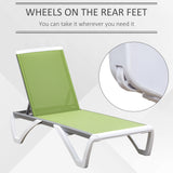 Outdoor Chaise Lounge Chair, Patio Aluminum Tanning Chair with 5-Level Adjustable Back, Portable Wheels, Breathable Mesh Fabric