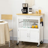 Kitchen Cart, Small Kitchen Island with Storage Drawer & Side Hooks for Dining Room