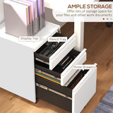 3 Drawer File Cabinet with Lock, Steel Vertical Filing Cabinet with 5 Wheels and Hanging Bar for A4/Legal/Letter, Home Office Printer Stand with Pre-Assembled Body
