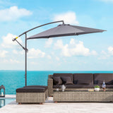 Parasol patio suspendu 10 pieds avec base, parasol jardin avec manivelle