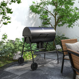 Barrel Charcoal BBQ Smoker, Barbecue with 420 sq.in. Cooking Area, Wheels
