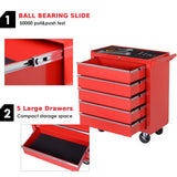 5 Drawer Roller Tool Chest, Mobile Lockable Toolbox, Storage Organizer with Handle for Workshop Mechanics Garage