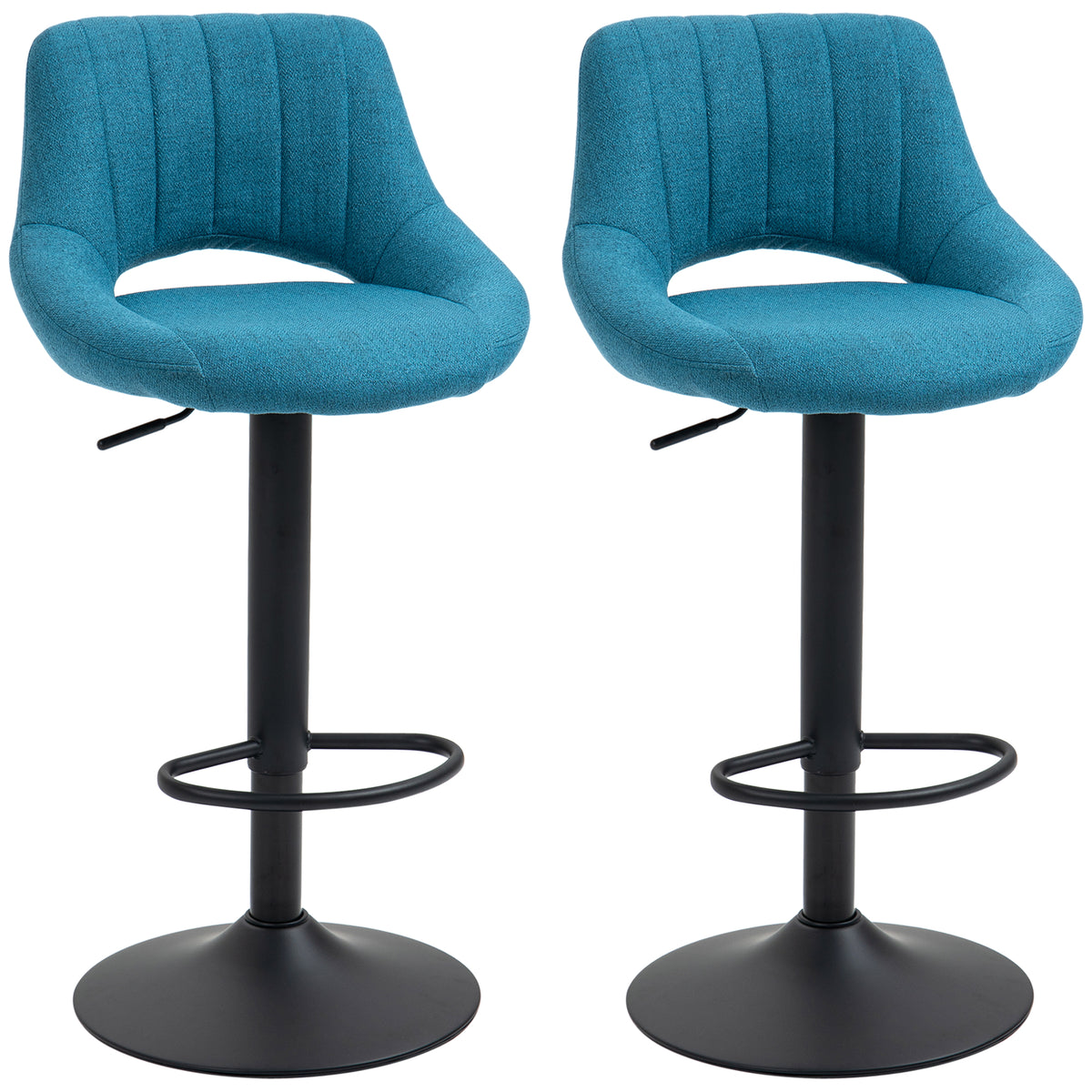 Bar Stools Set of 2, Swivel Counter Height Barstools with Adjustable Height, Linen Upholstered Bar Chairs with Round Metal Base and Footrest