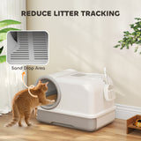 Cat Litter Box Easy Clean Drawer Odor Control Hooded Cat Litter Tray with Scoop White and