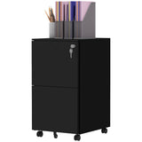 Vertical Steel Filing Cabinet on Wheels, 2-Drawer Lockable File Cabinet with Adjustable Hanging Bar for A4, Legal and Letter Size